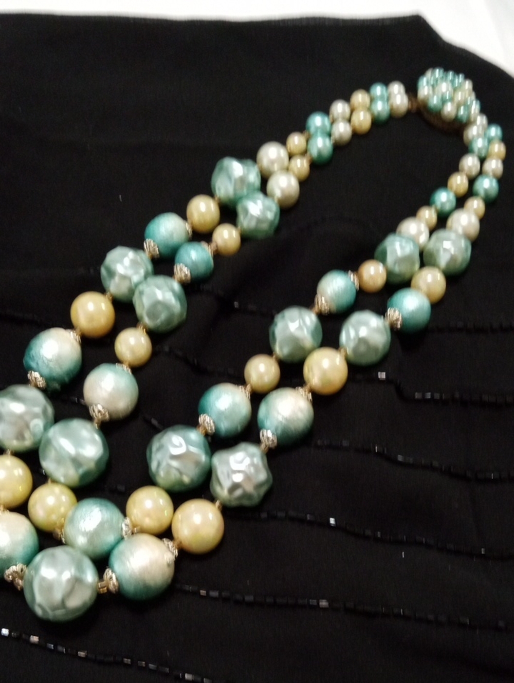 Pearl-Style Aqua & Cream Beaded Statement Necklace